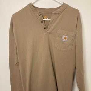 Carhartt T Shirt Mens Medium Tan Beige Longs Sleeve Workwear